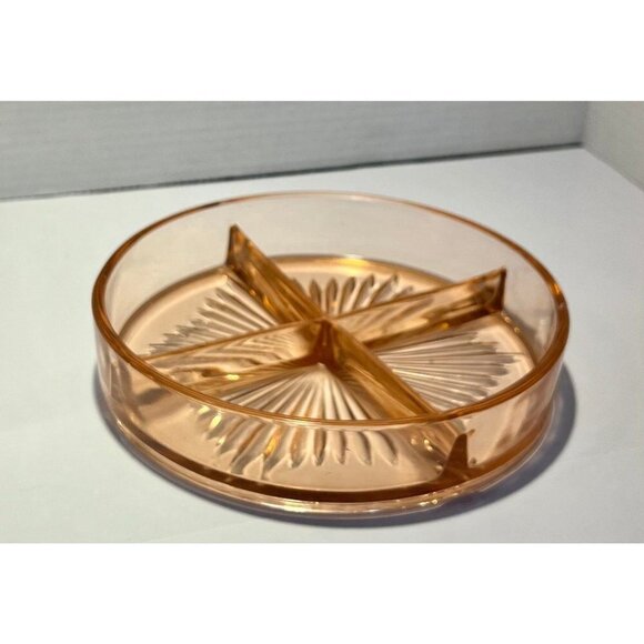 Vintage Pink Depression Glass Divided Candy Nut Dish Relish Tray Starburst - Picture 3 of 4